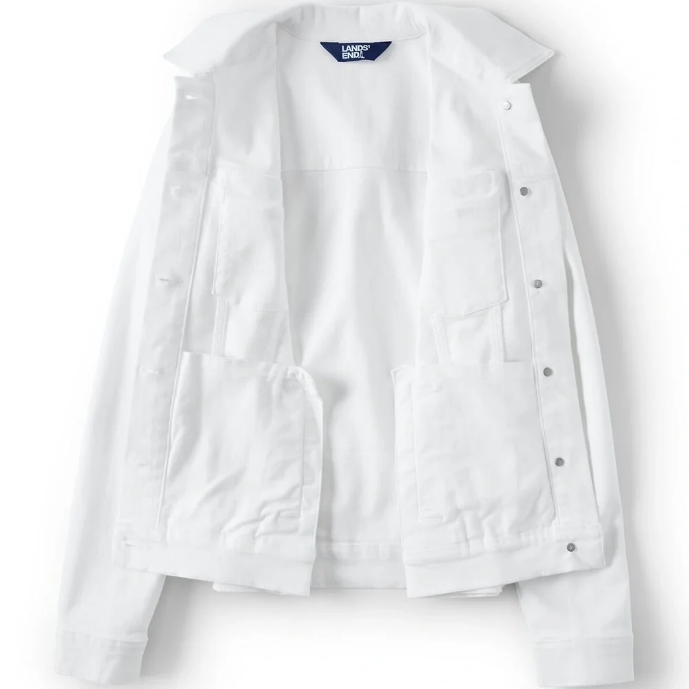Lands End NWT Women's White Denim Classic Trucker Jean Jacket - Picture 2 of 5